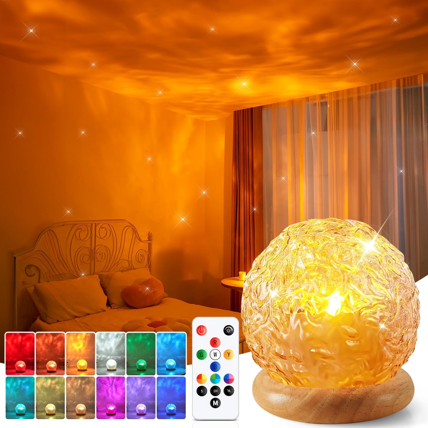 Proyector de luz de cristal, 216 modos de iluminación de humor para el dormitorio, luces de la habitación de control remoto y USB para el dormitorio, iluminación ambiental decoración estética de la habitación para las niñas adolescentes