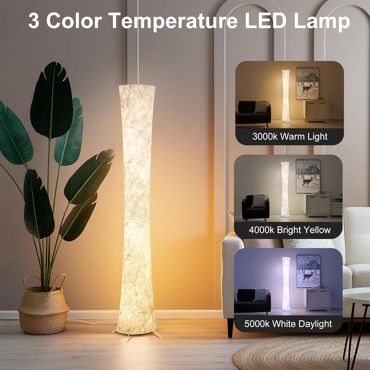 Lámpara de piso, lámpara de esquina led RGB inteligente de 61'' con sincronización de música y 16 millones de colores bricolaje, temperatura de 3 colores, APP y control remoto